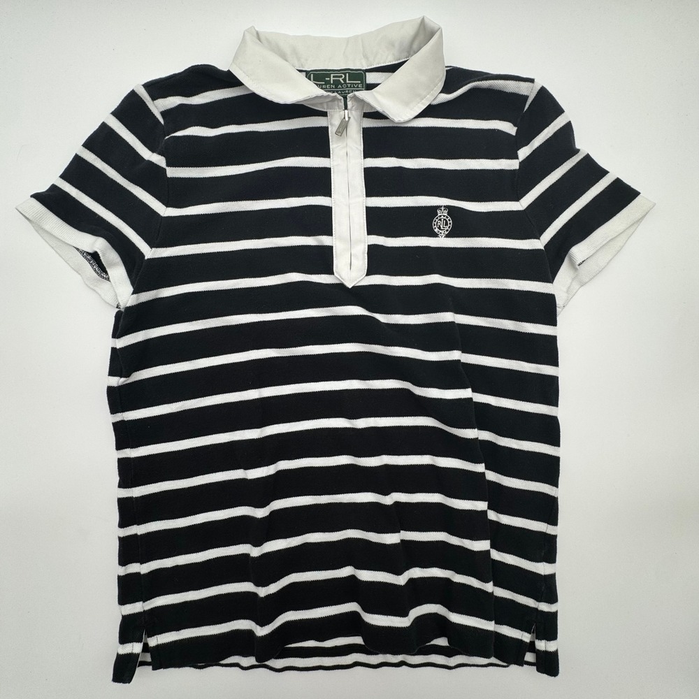 Lauren Active Ralph Lauren Striped Quarter Zip Polo Shirt Navy White‎ Large